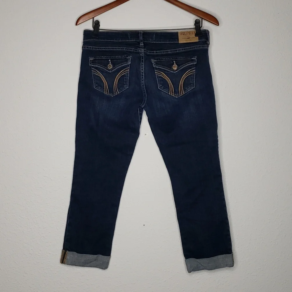 Hollister Womens Cotton Capri Roll Tab Hem Jeans Size 27 Denim Blue Y2K Low Rise